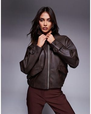 River Island Distressed Bomber Jacket - Brown
