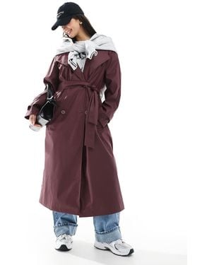 ASOS Rubberised Rain Hooded Trench Coat With Belt Detail - Purple