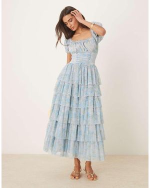 Amy Jane London Arabella Corset Waist Tiered Maxi Dress - Blue