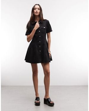 River Island Pleat Front Denim Dress - Black