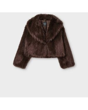 Stradivarius Faux Fur Shawl Neck Jacket - Brown