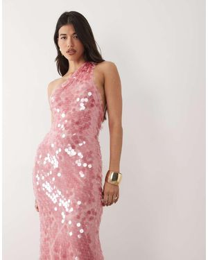 ASOS Sequin One Shoulder Maxi Dress - Pink