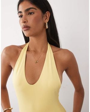 ASOS Body Con Cuello Ancho De Poliamida De -Amarillo