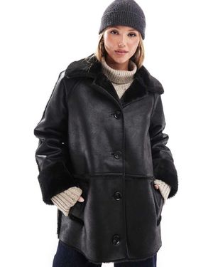 Pretty Lavish Oversized Aviator Coat - Black