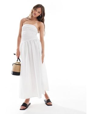 Brave Soul Bandeau Midi Dress With Shirred Bust - White
