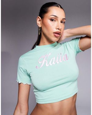 Kaiia Cotton Rich Embroidered Swirl Logo Baby Tee Co-ord - Green