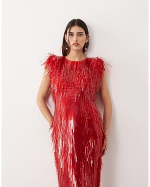 ARRANGE Vestido Largo Con Hombreras De Lentejuelas Alargadas - Rojo