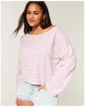 Hollister Easy Striped Off-The-Shoulder Sweatshirt - Pink