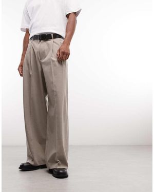 Weekday Wide Leg Tailored Trousers With Front Pleats - Brown