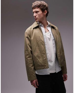 TOPMAN Twill Harrington Jacket - Brown