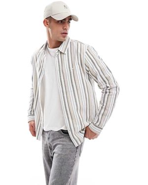 Another Influence Camisa Marrón A Rayas Con Bolsillo De Parche De - Gris