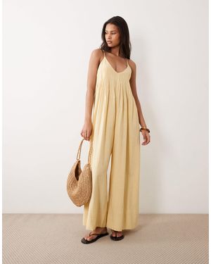 ASOS Wide Leg Jumpsuit With Pintuck Detail - Natural