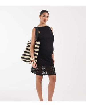 Vero Moda Stretch Floral Lace Sleeveless Slash Neck Mini Dress - Black