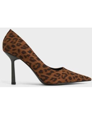 Charles & Keith Leopard-Print Pointed-Toe Court Shoes - Brown