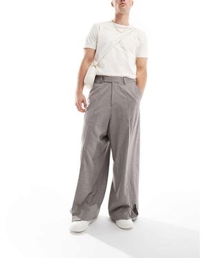 ASOS Pantaloni Eleganti A Fondo Extra Ampio Marroni Testurizzati Con Fascette Sul Fondo - Grigio