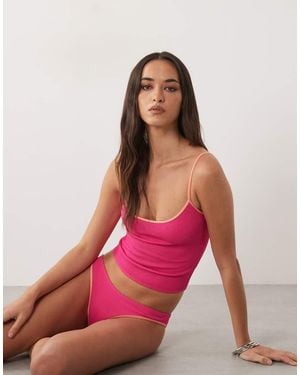 ASOS Top Bikini Tankini Pop Stropicciato Con Scollo Squadrato E Bordi A Contrasto - Rosa