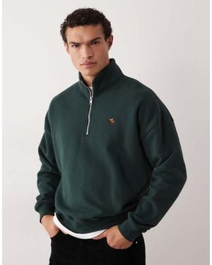 Abercrombie & Fitch Icon Logo Quarter Zip Sweatshirt - Grey