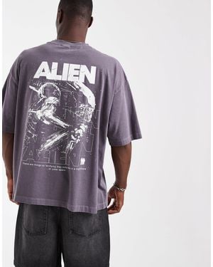 ASOS T-shirt oversize à imprimé alien - gris délavé - Violet