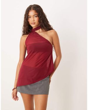 ASOS Top Taglio Lungo Bordeaux Trasparente Con Sciarpa E Dettaglio Asimmetrico - Rosso