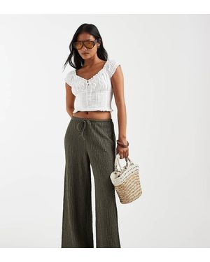 Only Petite Pantaloni Testurizzati A Vita Alta - Verde