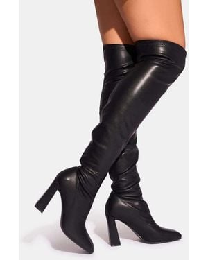 Public Desire Showoff Pu Block Heel Over The Knee Boot - Black