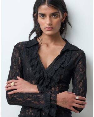 Miss Selfridge Sheer Lace Shirt - Black