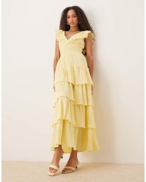 Pretty Lavish Shirred Ruffle Maxi Dress - Yellow