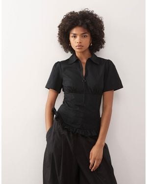 Collusion Zip Detail Cinched Waist Shirt - Black