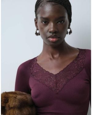 ASOS Top Senza Cuciture Con Scollo A V E Dettaglio - Viola