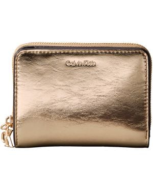 Calvin Klein Metallic Zip Purse - Natural