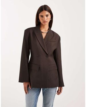 Gina Tricot Shaped Blazer With Padded Shoulders - Brown