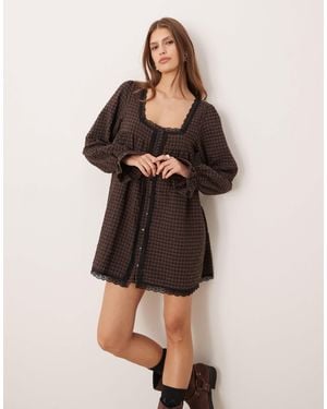 ASOS Babydoll Lace Trim Mini Dress - Natural