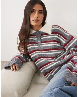 The Frolic Exclusive Collared Knitted Long Sleeve Rugby Jumper - Grey
