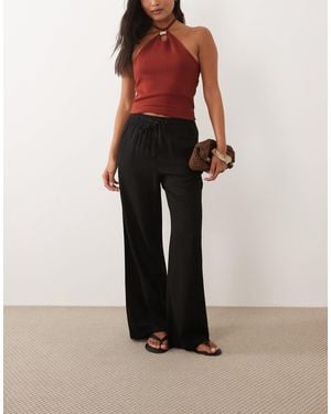 JDY Petite Pantalon ample en lin - Noir