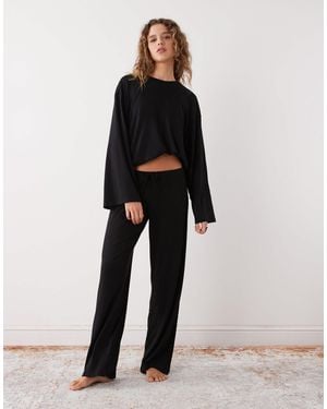 Weekday Co-Ord Lounge Low Rise Wide Leg Pants - Black