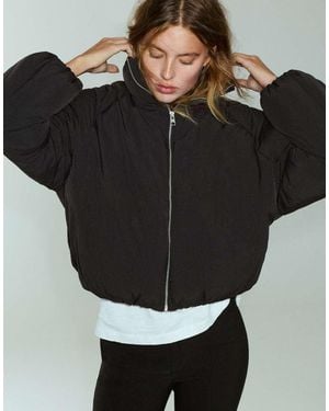 Pull&Bear High Neck Puffer Jacket - Black