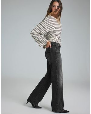 Stradivarius Low-rise Straight-leg Jeans With Hammer Waistband - Grey