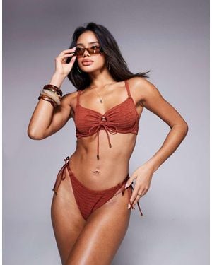 Boux Avenue Amalfi Stripe Texture Balconette Underwire Bikini Top - Brown