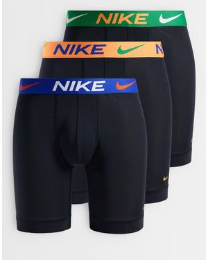 Nike Essential Micro 3 Pack Long Boxer Briefs With Blue/orange/green Waistbands