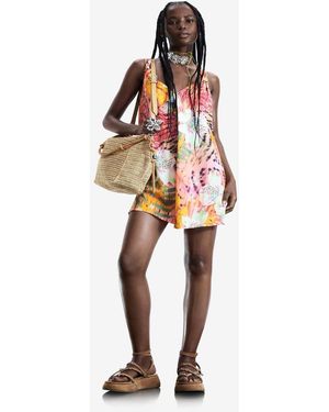 Desigual Mono Corto Con Estampado Tropical - Blanco