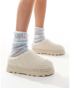 Loungeable Sheepskin Borg Slip On Chunky Mule Slippers - White