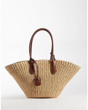 Polo Ralph Lauren Bolso De Playa De Rafia Con Ribete De Piel Sintética-Marrón - Neutro