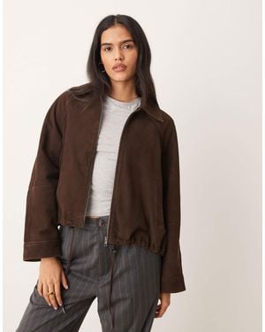 JJXX Suede Leather Zip Jacket - Brown