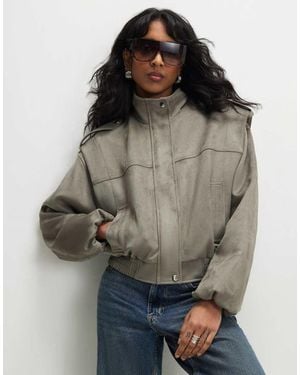 River Island Faux Suede Shoulder Detail Jacket - Grey