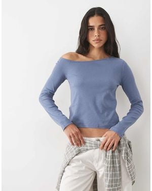 Mango Teen Asymmetric Neck Long Sleeve Top - Blue