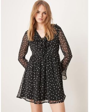New Look Tie Front Chiffon Mini Dress - Black