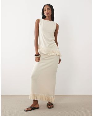 ASOS Textured Co-ord Maxi Skirt With Tassel - Natural
