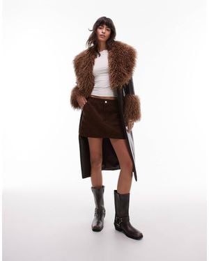 Nia Orla Faux Fur Collared Longline Jacket - Brown
