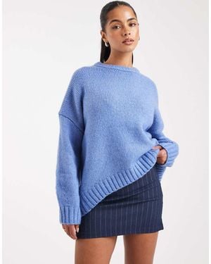 ASOS Oversized Crew Neck Jumper With Curved Hem - Blue