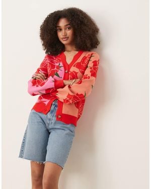 Never Fully Dressed Knitted Rose Contrast Cardigan - Red